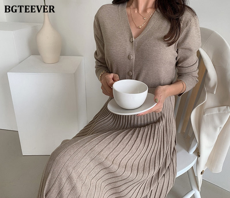 Elegant V-neck Soft Sweater Dress