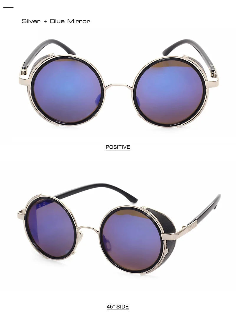 SHAUNA Vintage Steampunk  Round Sunglasses