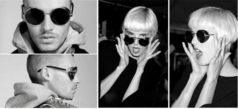 SHAUNA Vintage Steampunk  Round Sunglasses