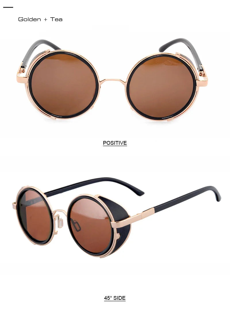 SHAUNA Vintage Steampunk  Round Sunglasses