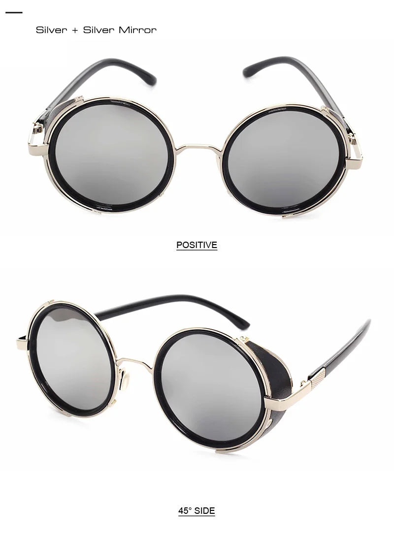 SHAUNA Vintage Steampunk  Round Sunglasses