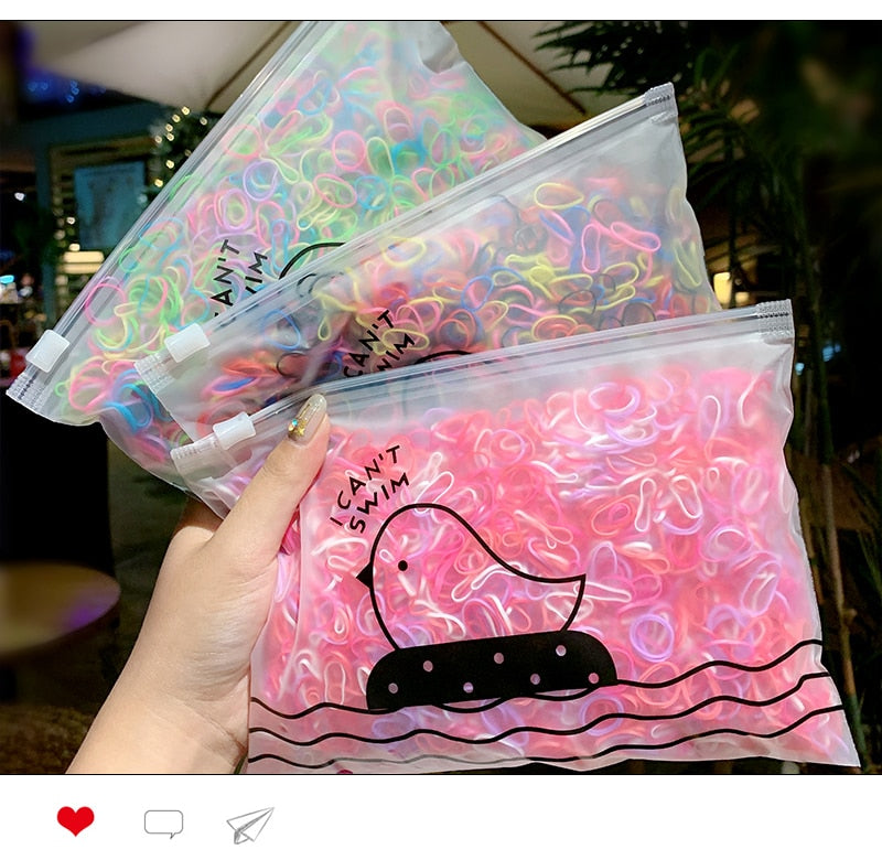 1000pcs/Pack Colorful Disposable Hair Rubber Bands