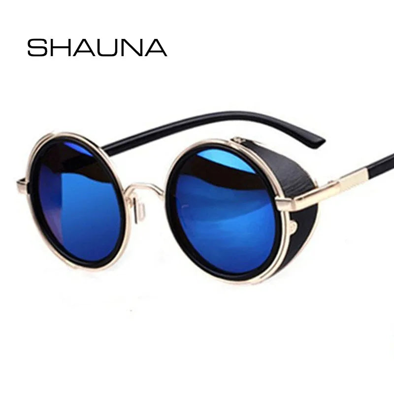 SHAUNA Vintage Steampunk  Round Sunglasses