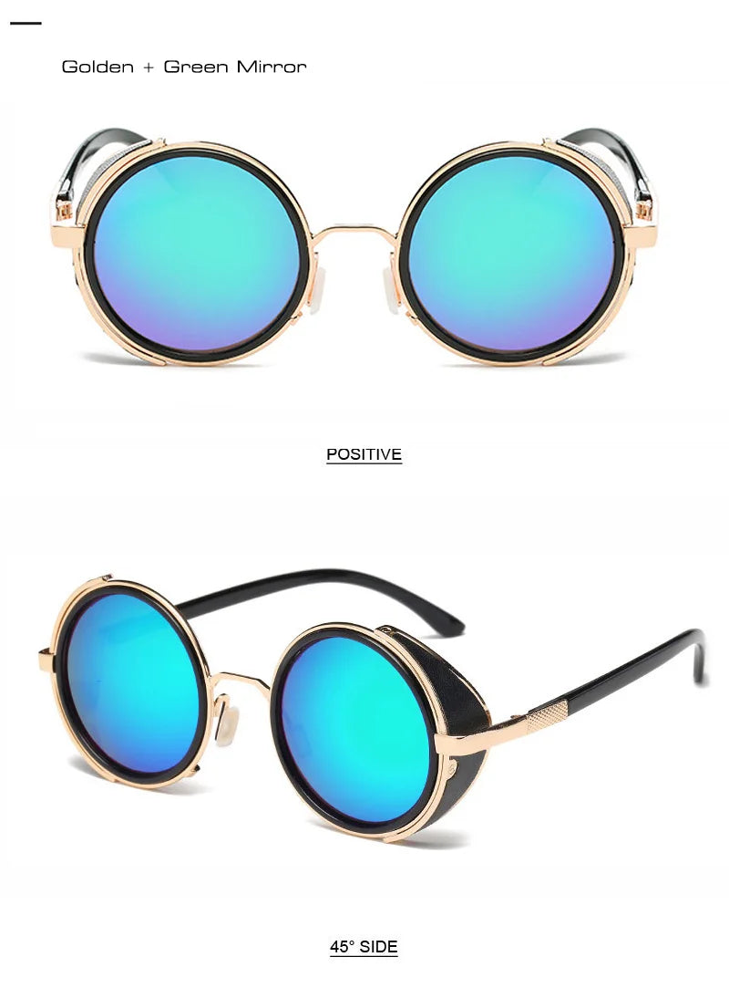 SHAUNA Vintage Steampunk  Round Sunglasses