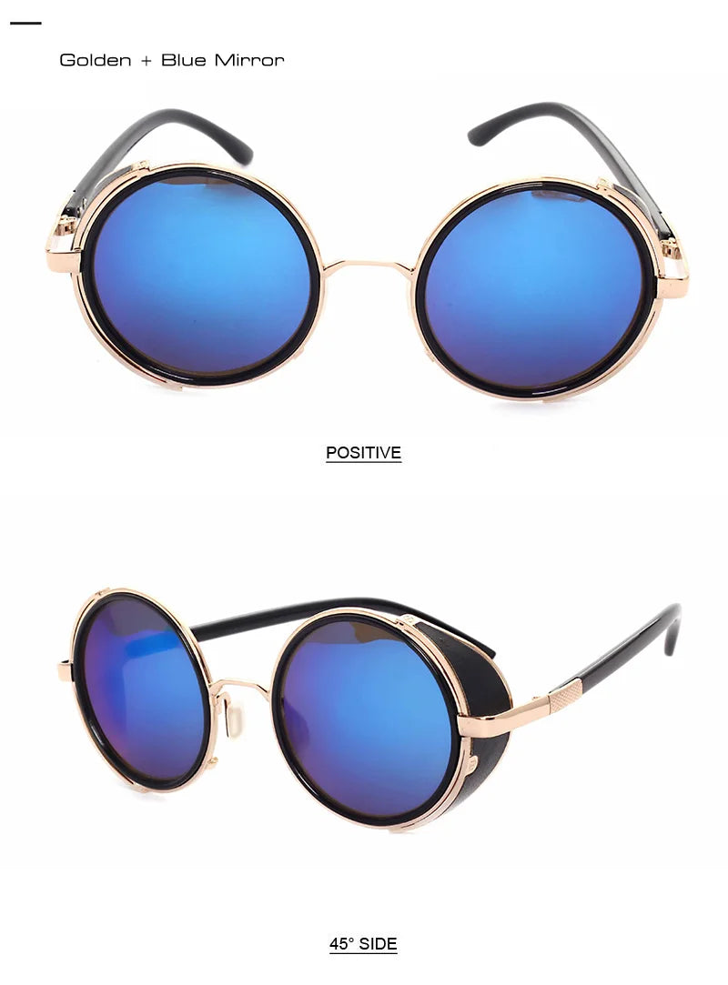 SHAUNA Vintage Steampunk  Round Sunglasses