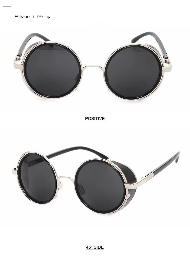 SHAUNA Vintage Steampunk  Round Sunglasses