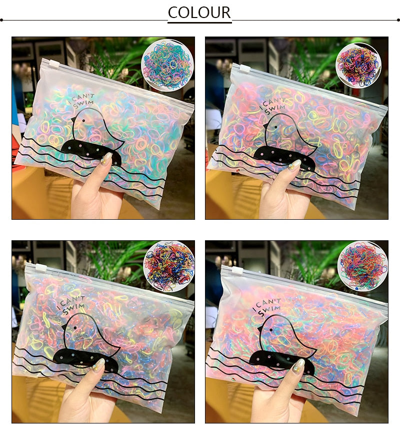 1000pcs/Pack Colorful Disposable Hair Rubber Bands