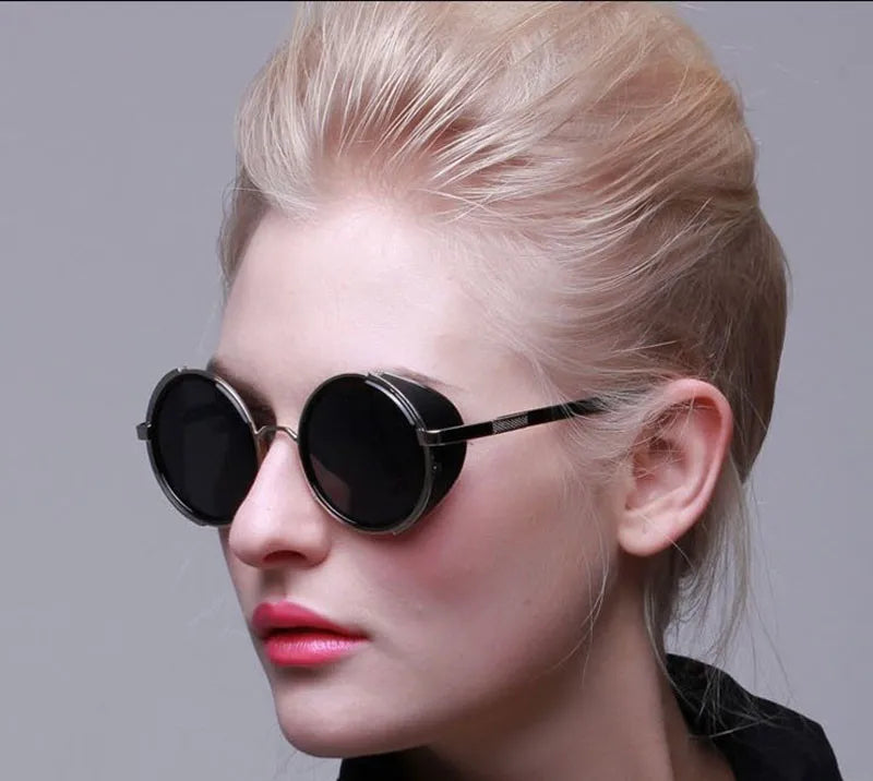 SHAUNA Vintage Steampunk  Round Sunglasses
