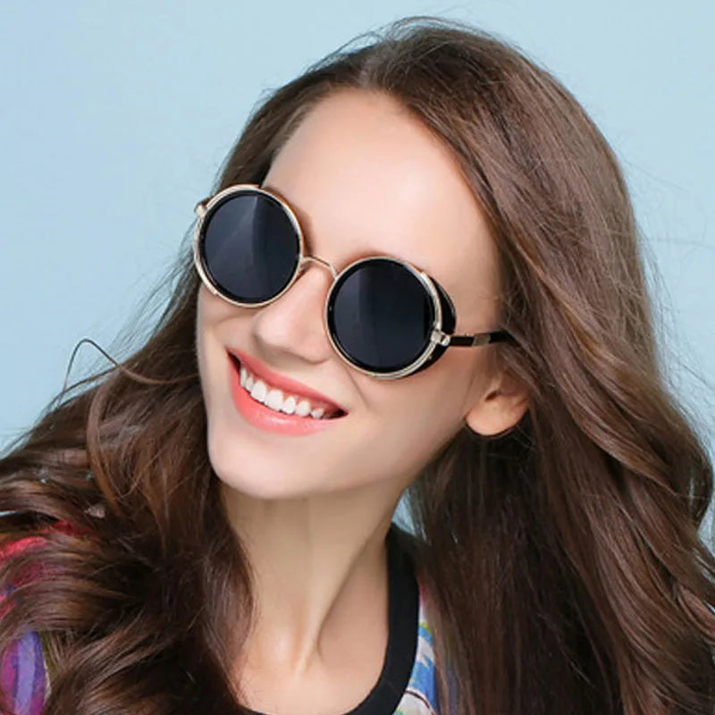 SHAUNA Vintage Steampunk  Round Sunglasses