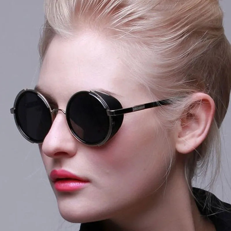 SHAUNA Vintage Steampunk  Round Sunglasses