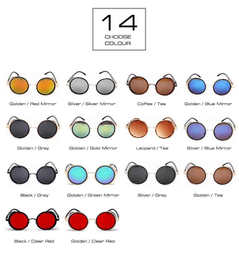 SHAUNA Vintage Steampunk  Round Sunglasses