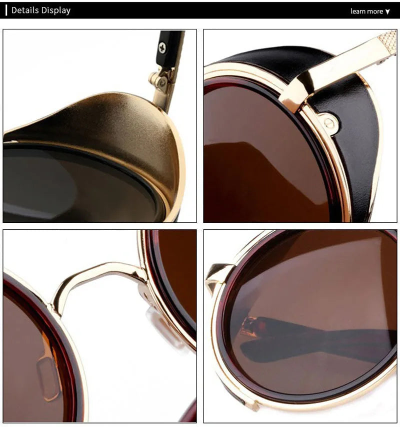 SHAUNA Vintage Steampunk  Round Sunglasses