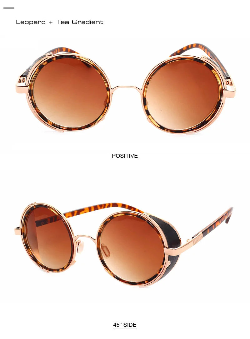 SHAUNA Vintage Steampunk  Round Sunglasses