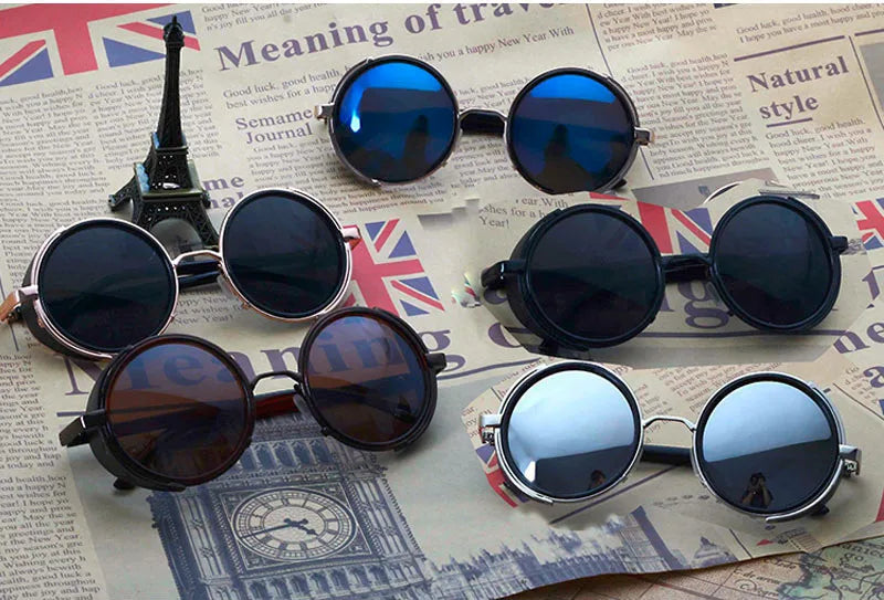 SHAUNA Vintage Steampunk  Round Sunglasses