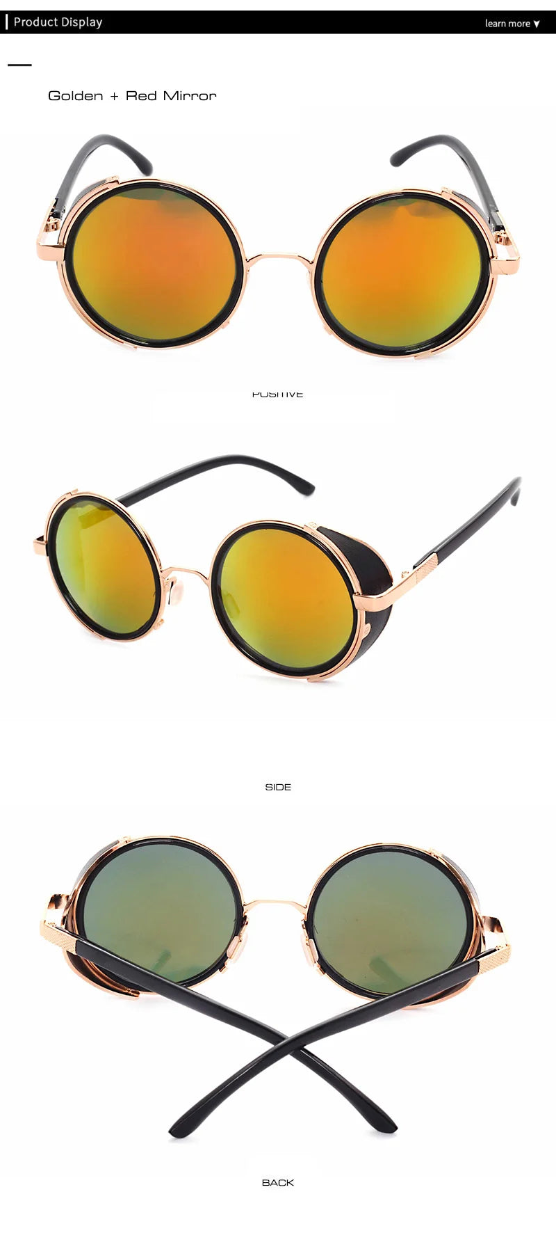 SHAUNA Vintage Steampunk  Round Sunglasses