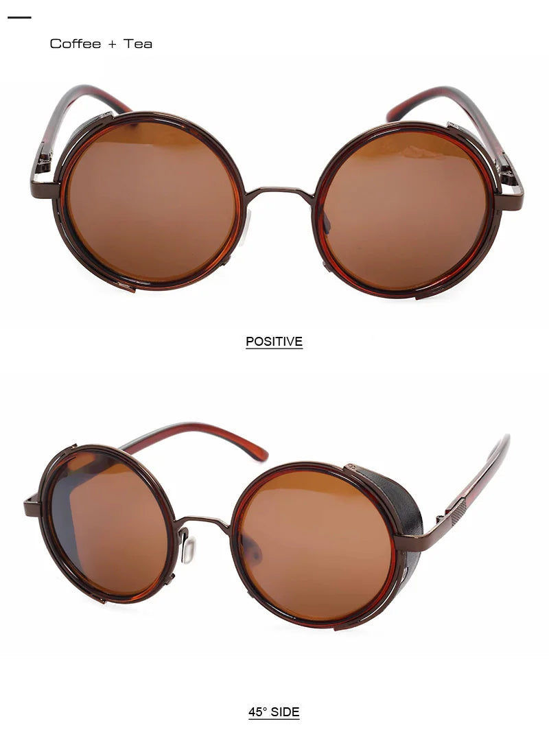 SHAUNA Vintage Steampunk  Round Sunglasses