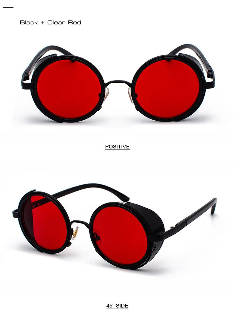 SHAUNA Vintage Steampunk  Round Sunglasses
