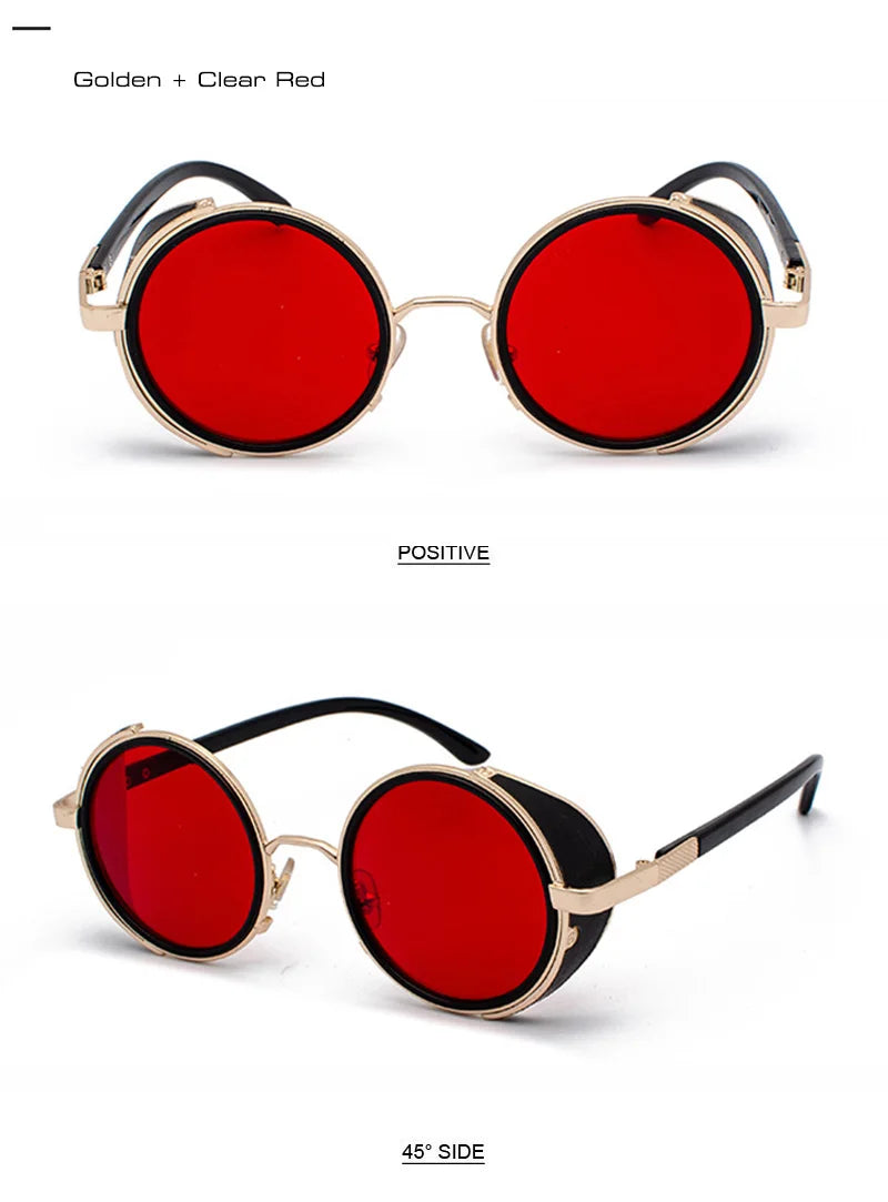 SHAUNA Vintage Steampunk  Round Sunglasses