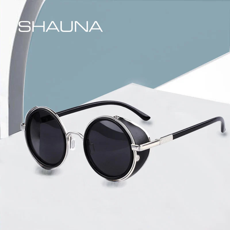 SHAUNA Vintage Steampunk  Round Sunglasses
