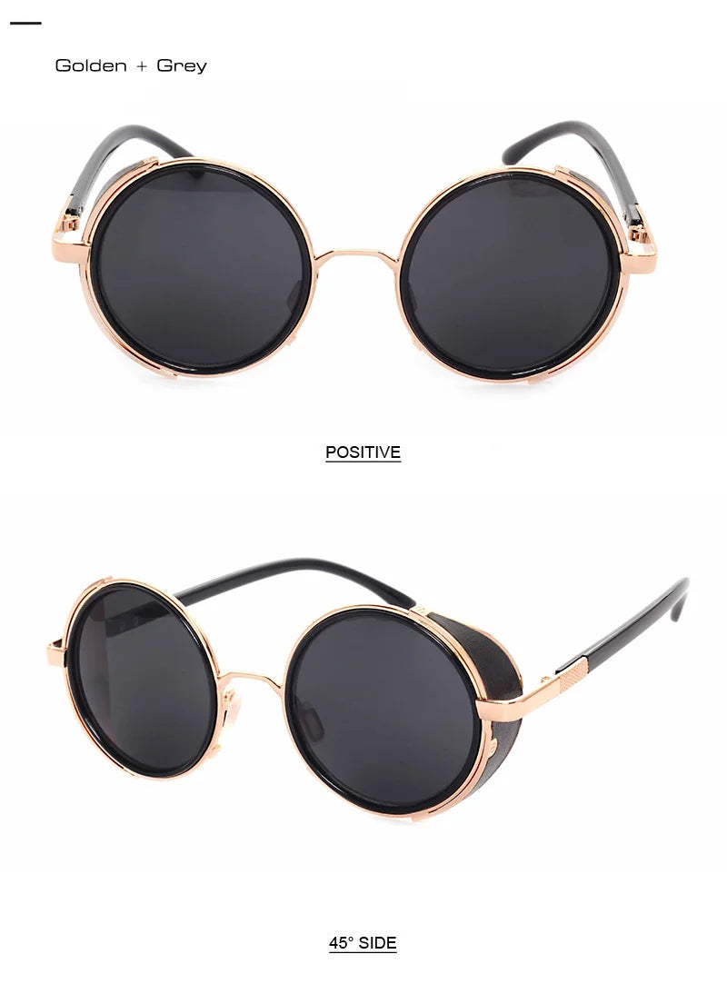 SHAUNA Vintage Steampunk  Round Sunglasses