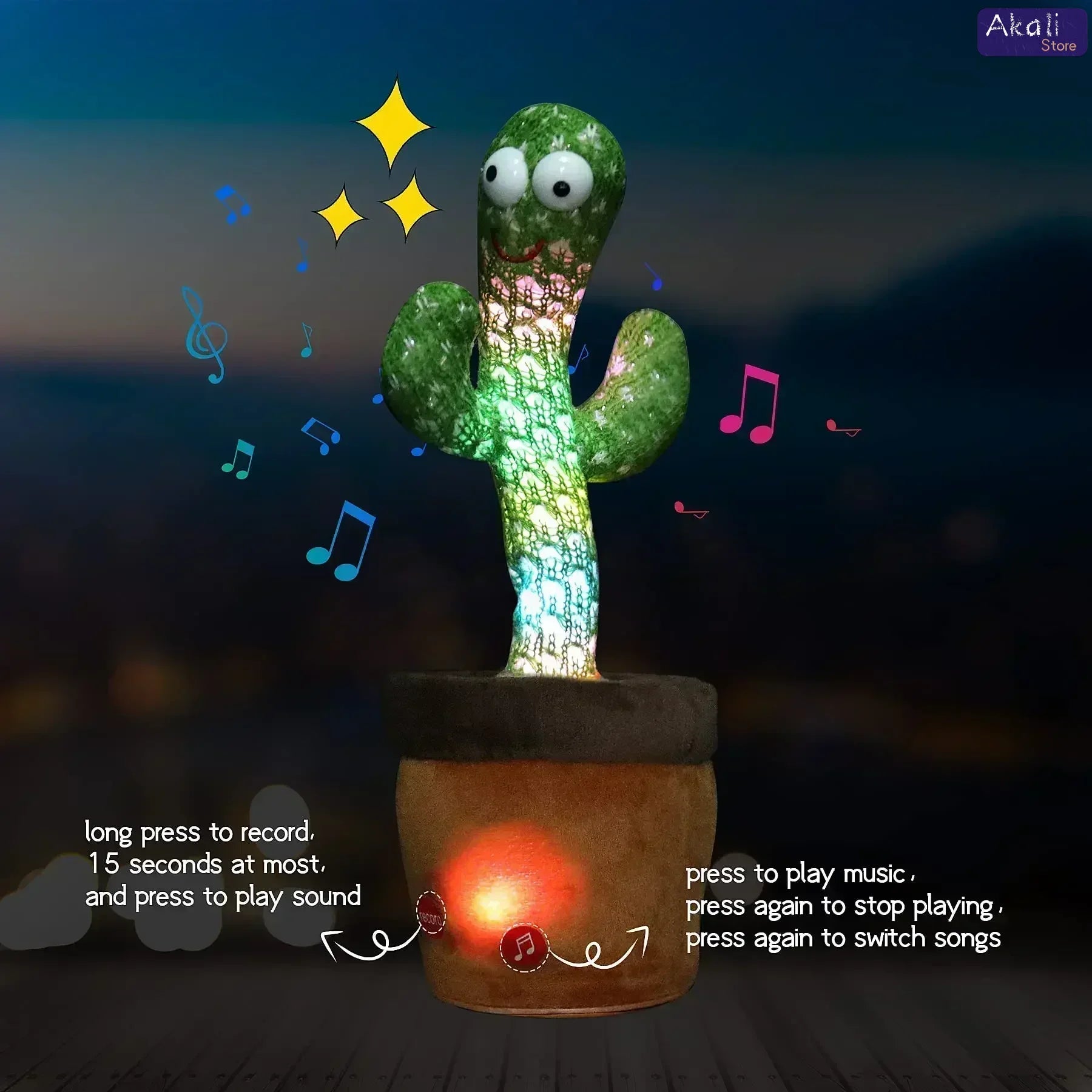 Talking Cactus Toy with LED 120 English Songs