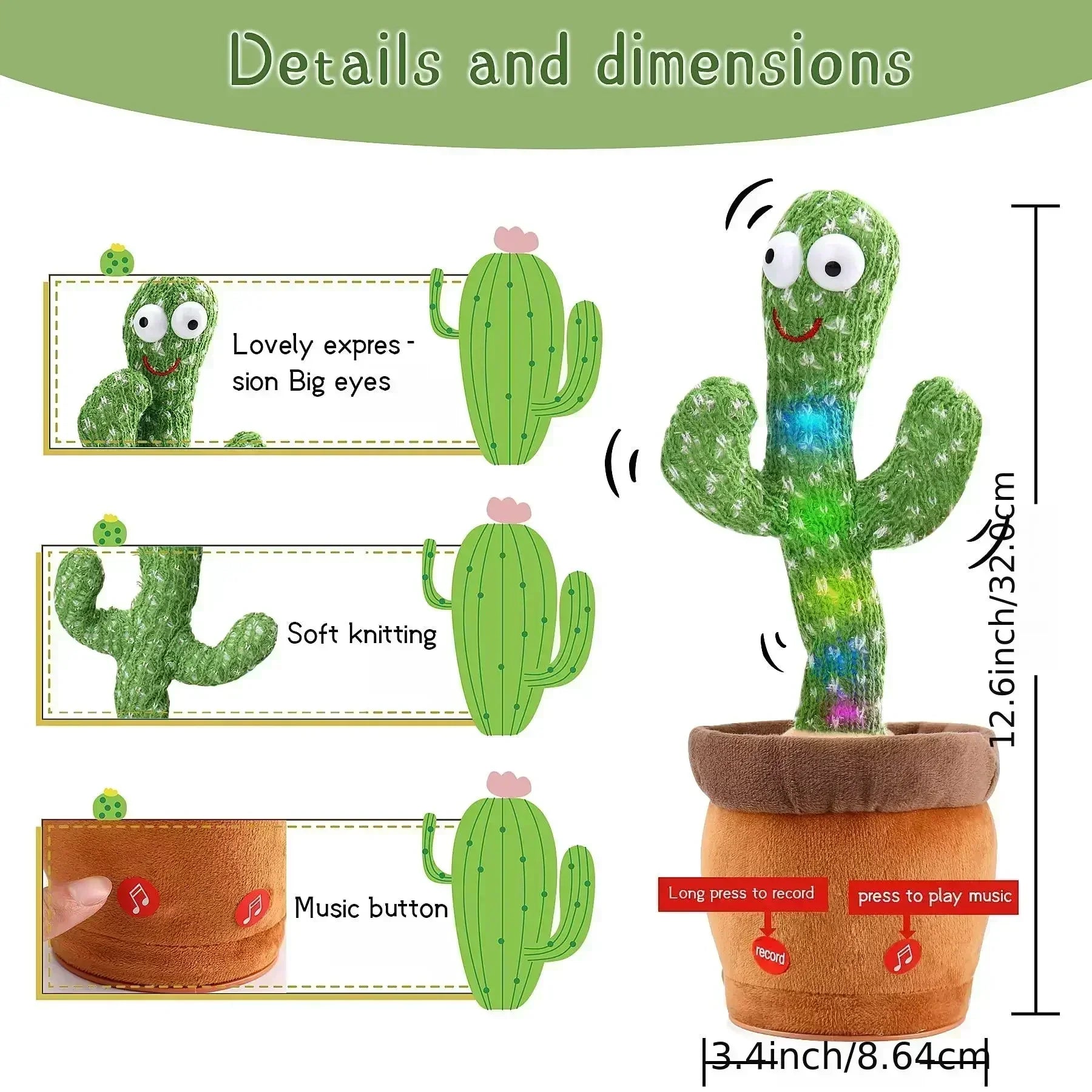 Talking Cactus Toy with LED 120 English Songs