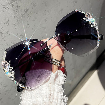 Luxury  Vintage Rimless Rhinestone Sunglasses