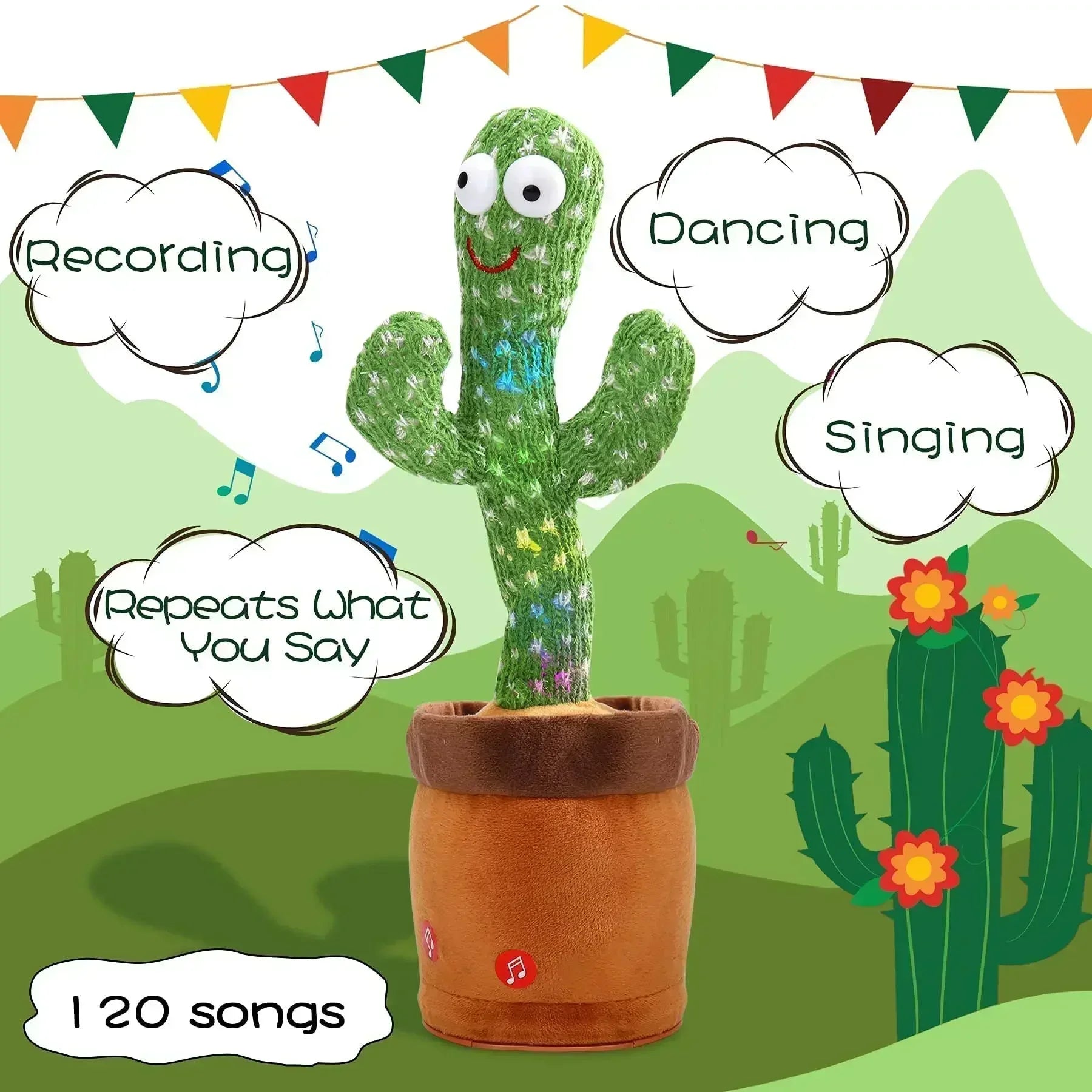 Talking Cactus Toy with LED 120 English Songs