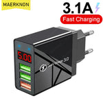 USB Fast Charger 3 Port With LED Display Phone Adapter