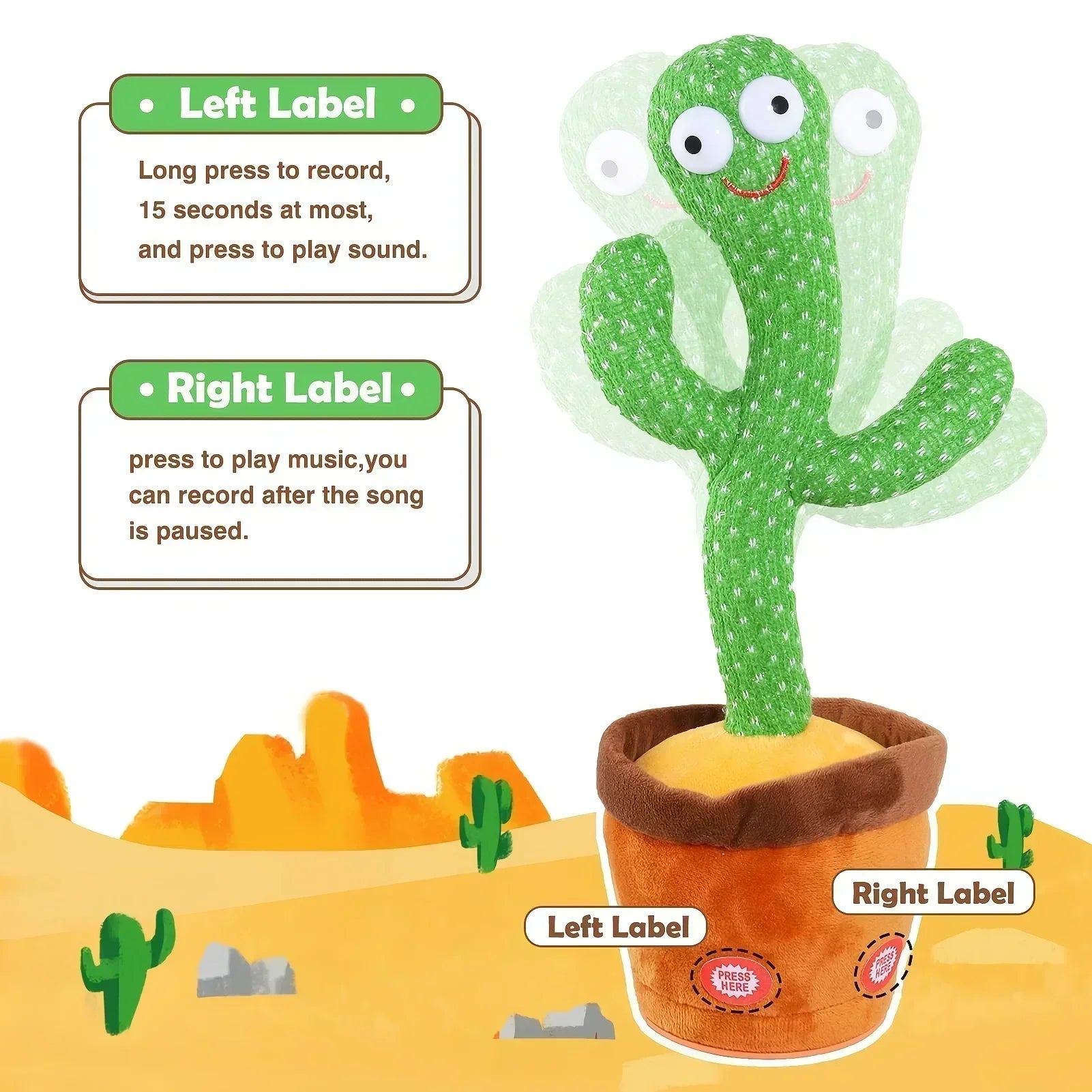 Talking Cactus Toy with LED 120 English Songs