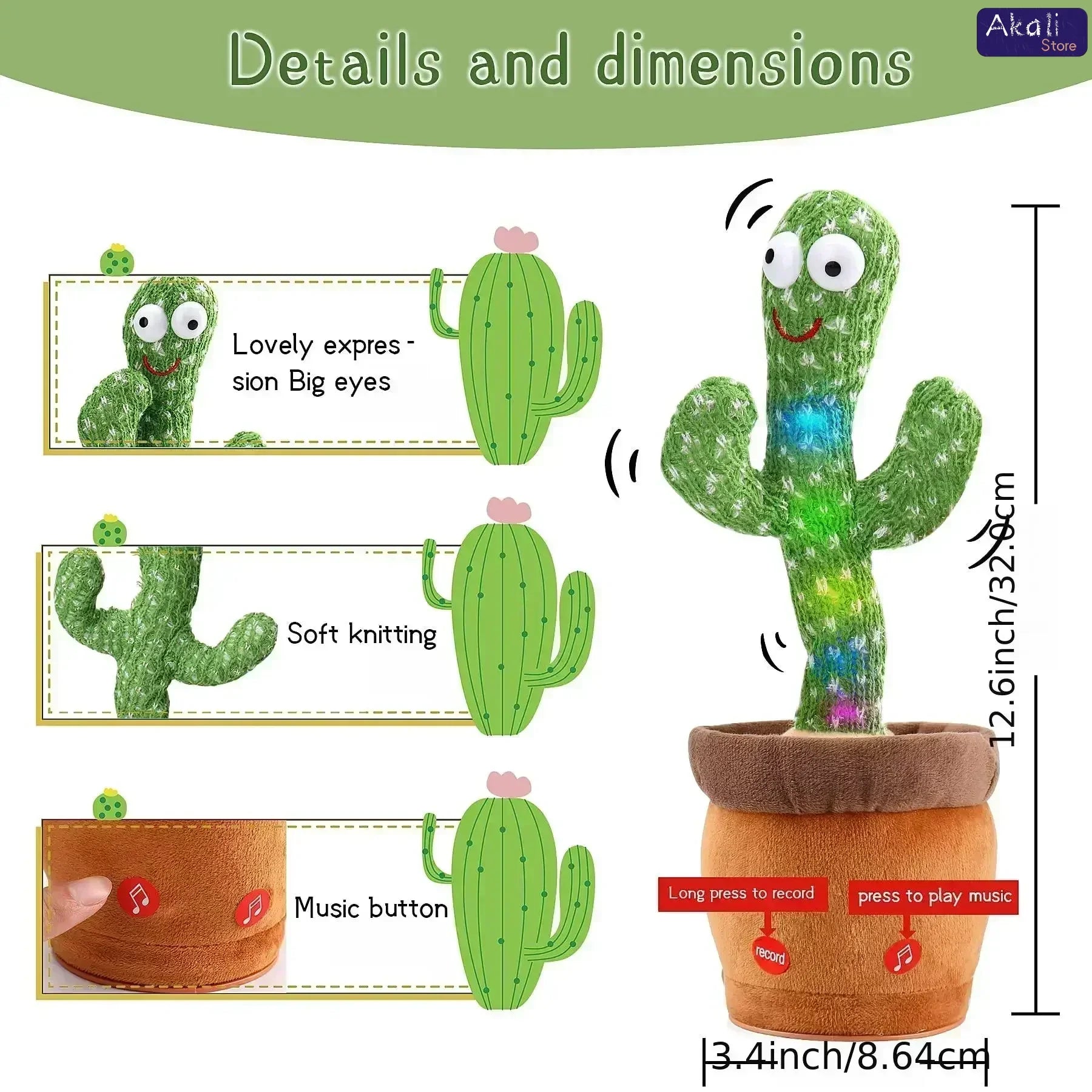 Talking Cactus Toy with LED 120 English Songs