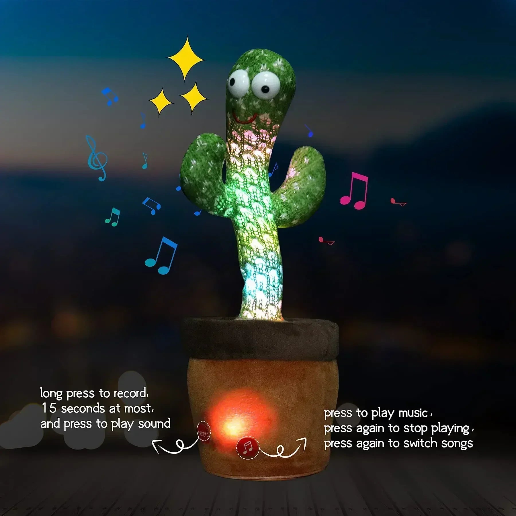 Talking Cactus Toy with LED 120 English Songs