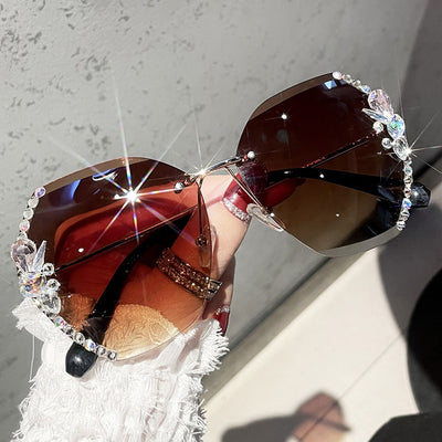 Luxury  Vintage Rimless Rhinestone Sunglasses