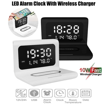 3 in 1 Multi-function  Wireless Phone Charger with Alarm Clock