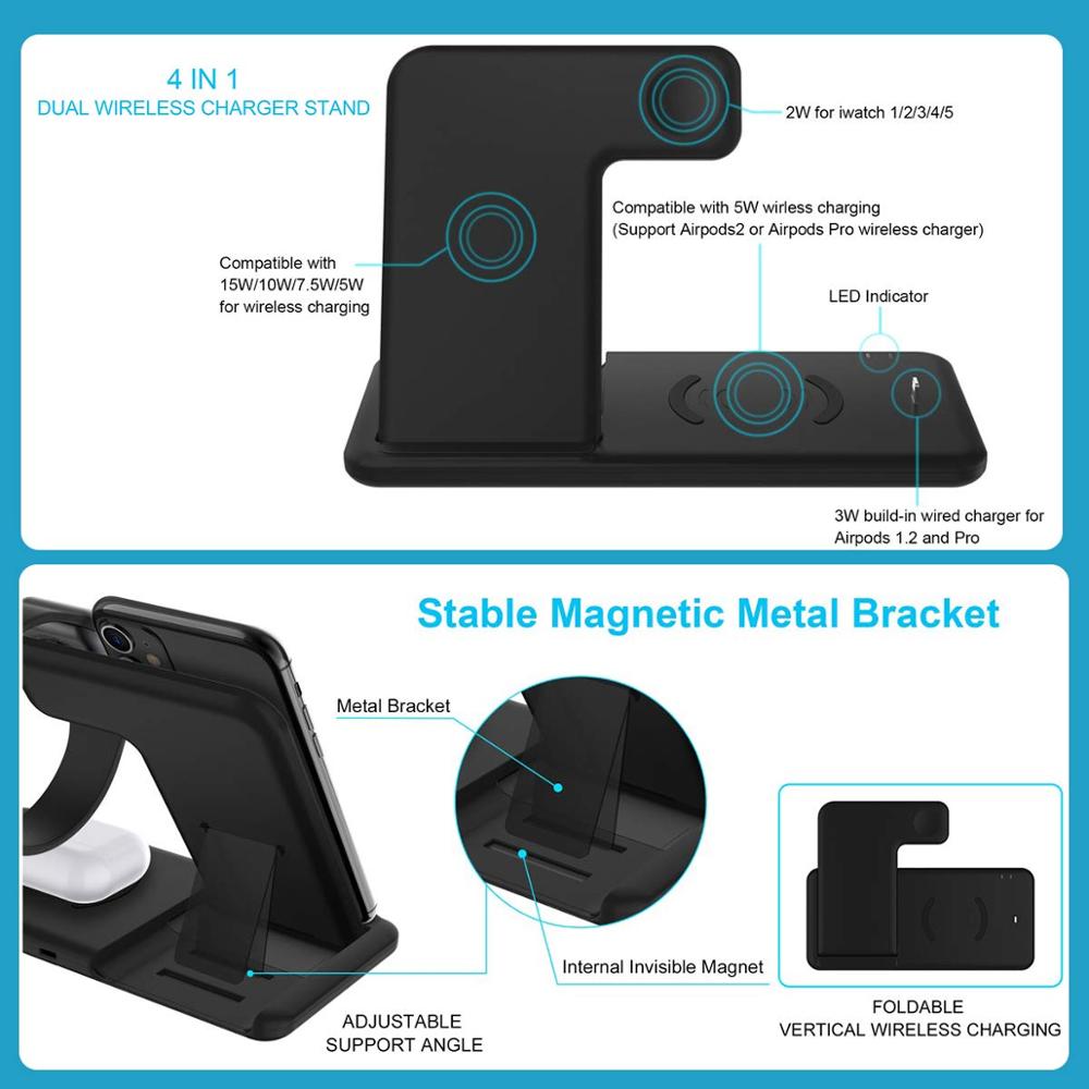 4 in 1Fast Wireless Foldable Charger Stand For iPhone and Apple Watch
