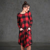 Women Plaid Casual Long Sleeve Evening Party Mini Dress With Pockets