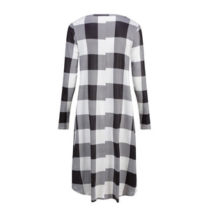 Women Plaid Casual Long Sleeve Evening Party Mini Dress With Pockets