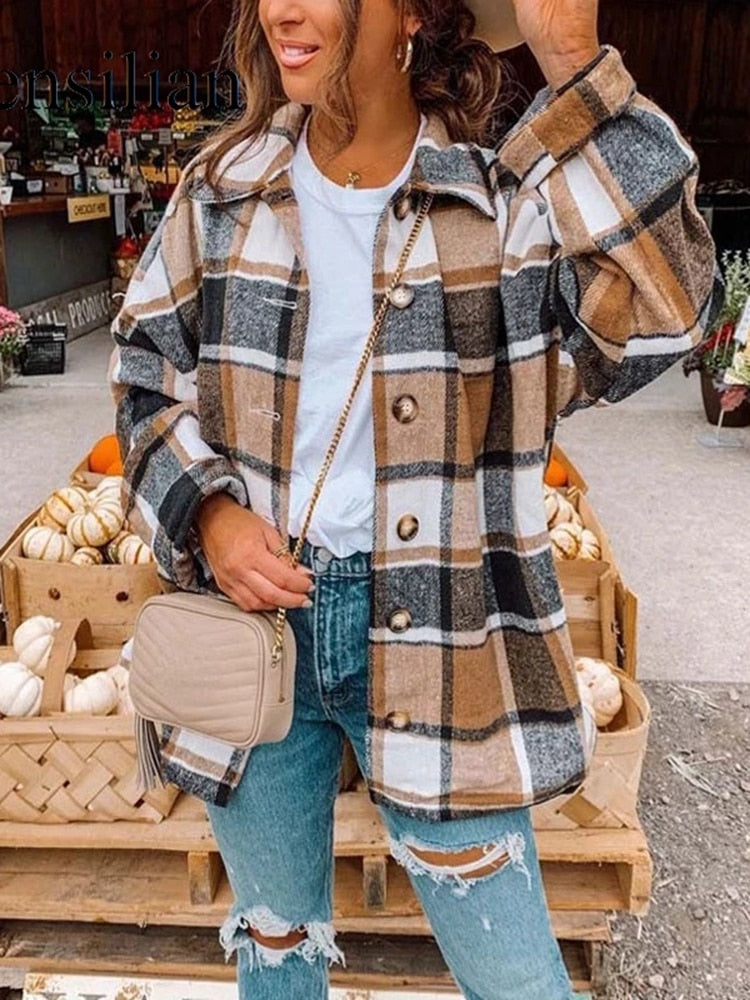 Women Plaid Checkered Jackets / Coats