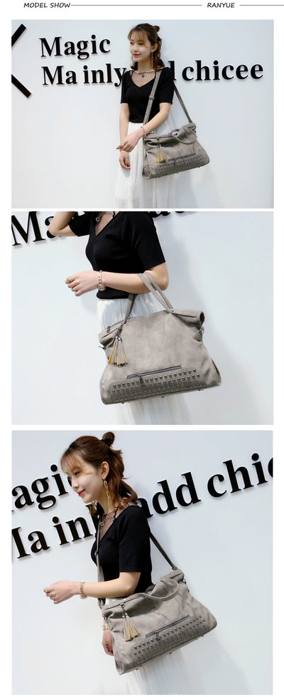 Vintage Rivet Nubuck Leather Women Bag