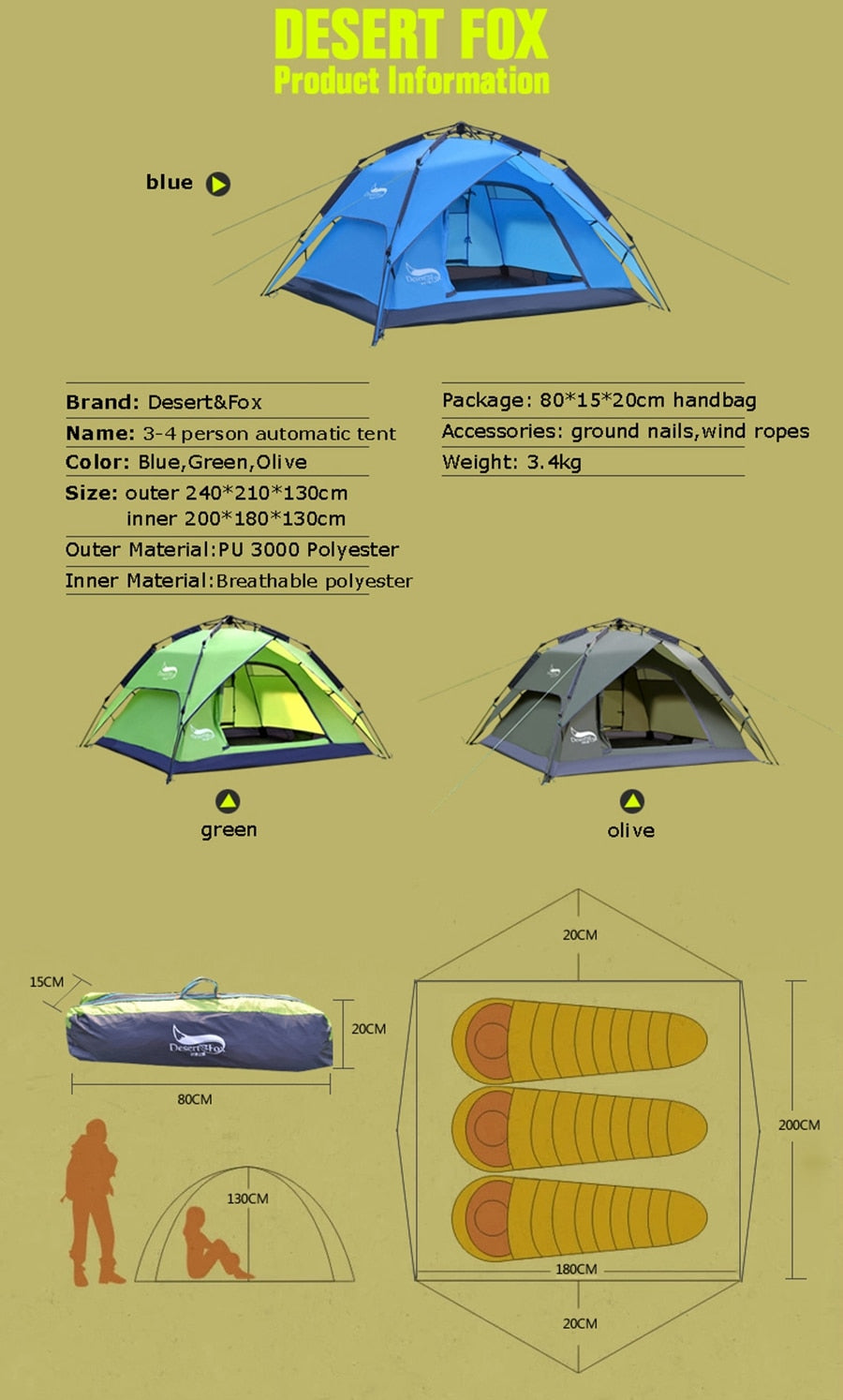 Automatic Camping Tent Instant Setup Portable