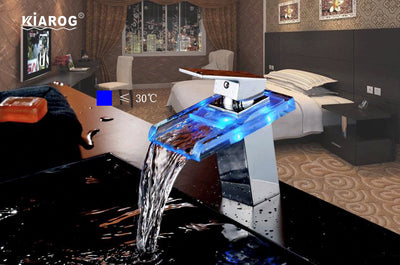 Bathroom Glass Waterfall LED Faucet