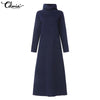 Women Turtleneck Vintage Dress Maxi Vestidos Robe Dresses