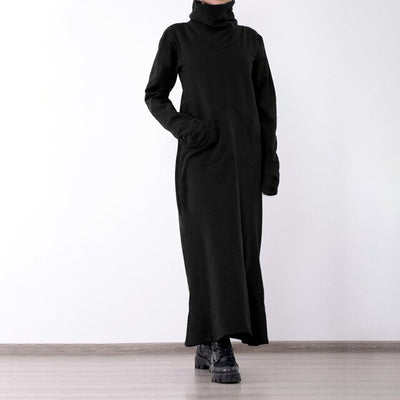 Women Turtleneck Vintage Dress Maxi Vestidos Robe Dresses