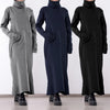 Women Turtleneck Vintage Dress Maxi Vestidos Robe Dresses