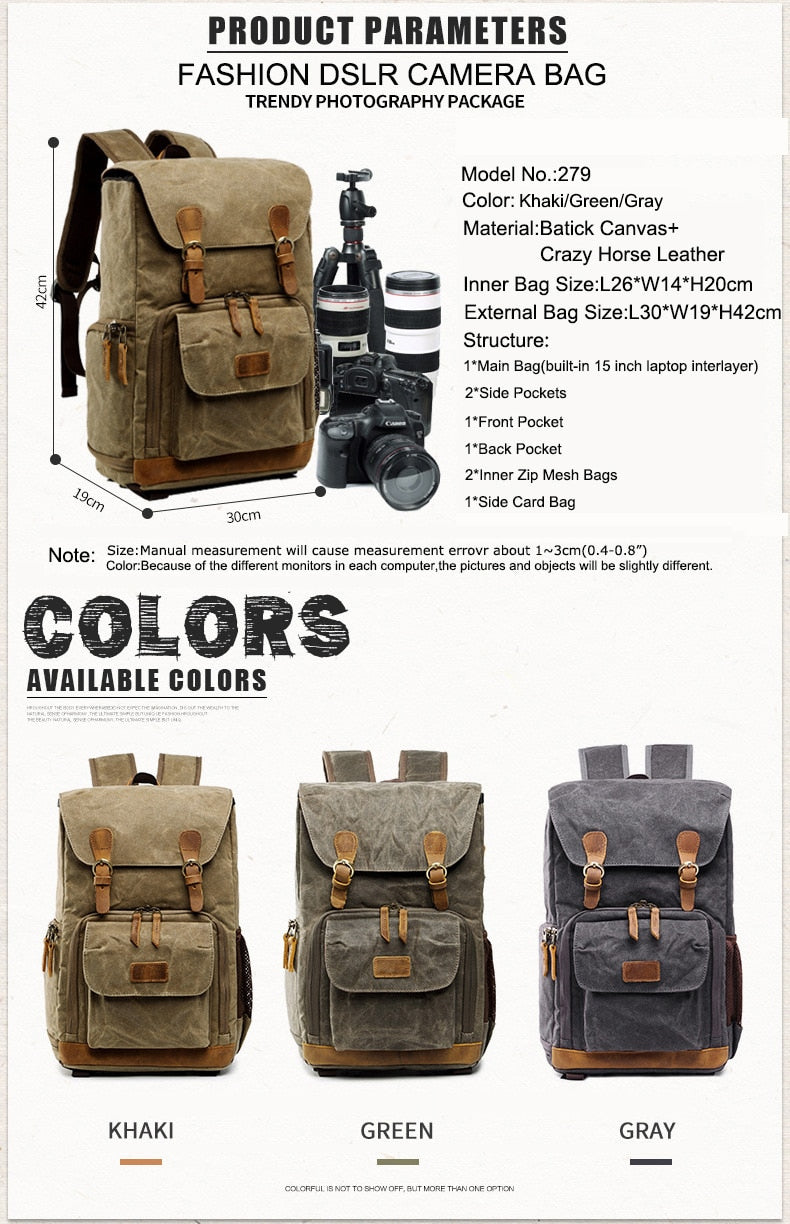 Vintage Waterproof Photography Backpack