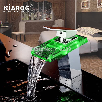 Bathroom Glass Waterfall LED Faucet