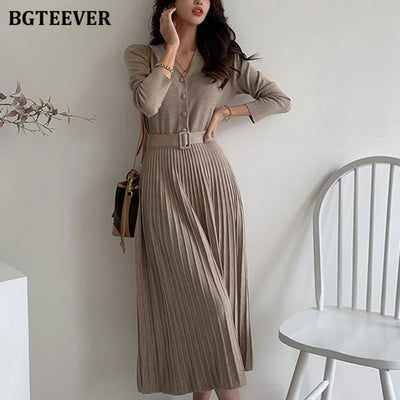 Elegant V-neck Soft Sweater Dress