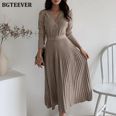 Elegant V-neck Soft Sweater Dress