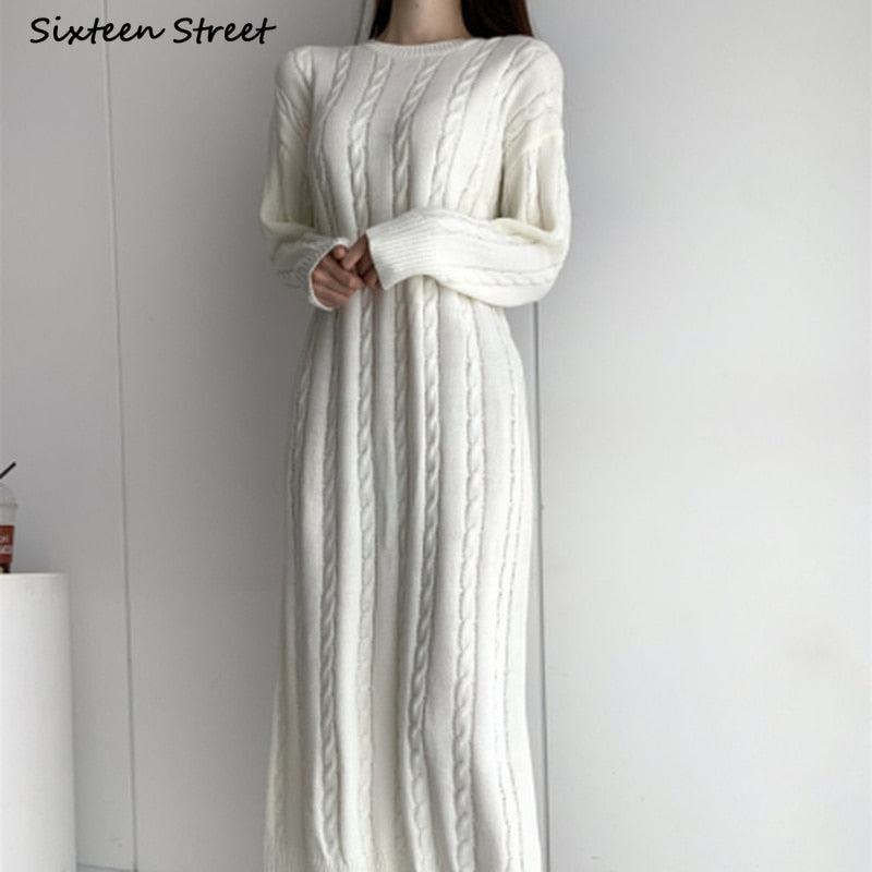 Argyle Knitted Korean Version Maxi Dress