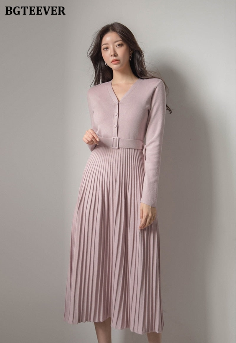 Elegant V-neck Soft Sweater Dress